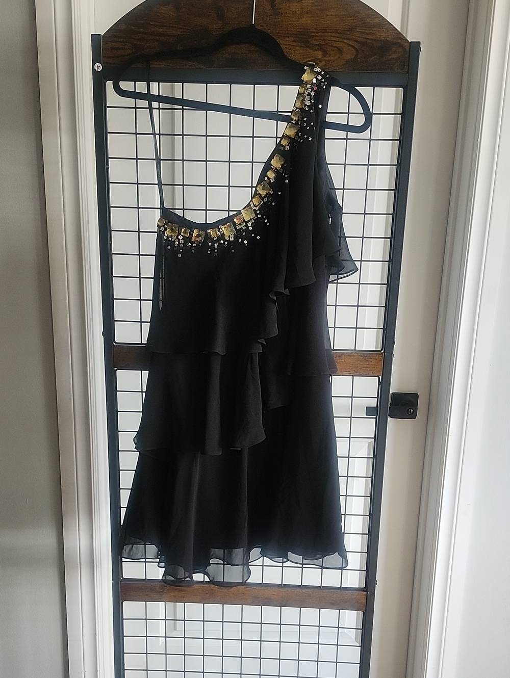 Calvin Klein Black One-Shoulder Dress with Gold Accent